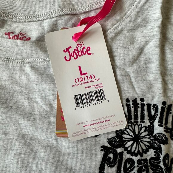 Justice girls size large long sleeve graphic tee shirt in gray with glitter - Picture 7 of 11